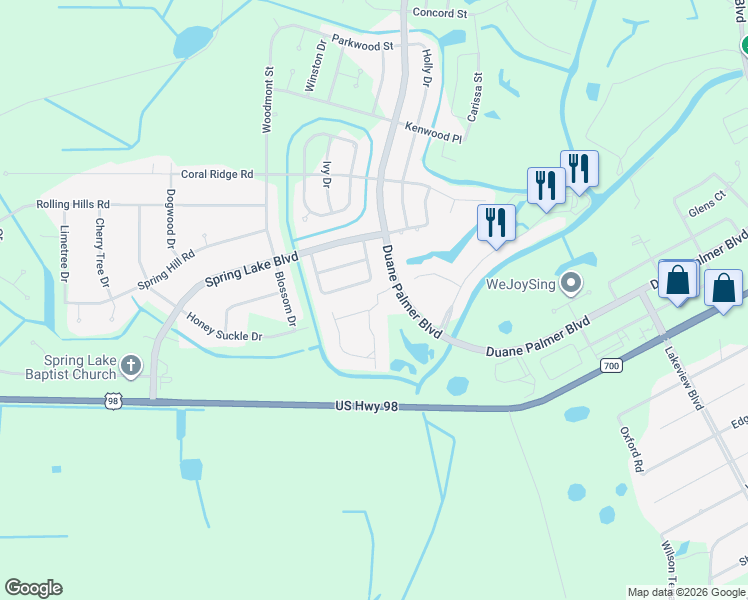 map of restaurants, bars, coffee shops, grocery stores, and more near 304 Villaway in Sebring