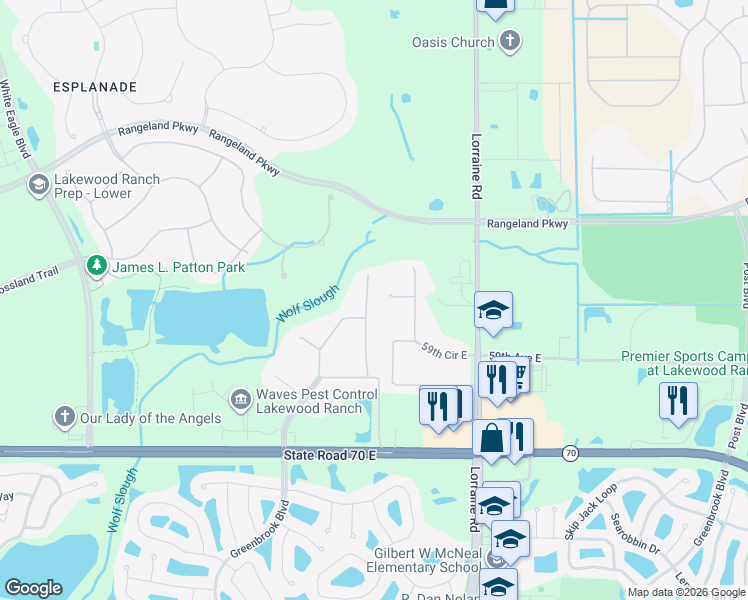 map of restaurants, bars, coffee shops, grocery stores, and more near 14205 57th Place East in Bradenton