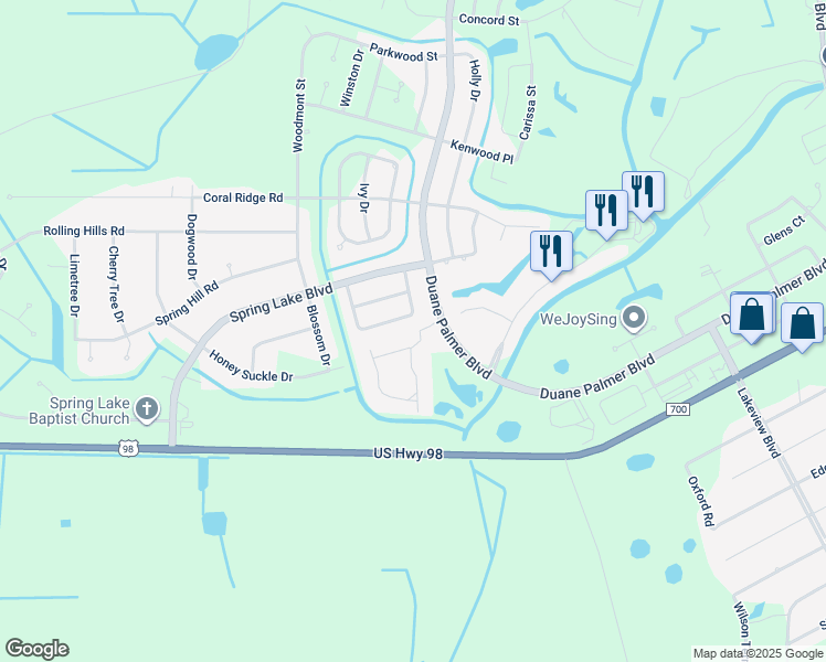 map of restaurants, bars, coffee shops, grocery stores, and more near 304 Villaway in Sebring