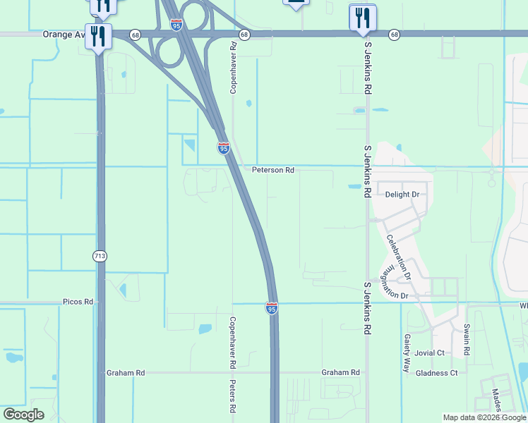map of restaurants, bars, coffee shops, grocery stores, and more near 6413 Peterson Road in Fort Pierce