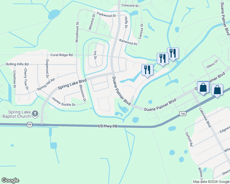 map of restaurants, bars, coffee shops, grocery stores, and more near 717 Duane Palmer Blvd in Sebring