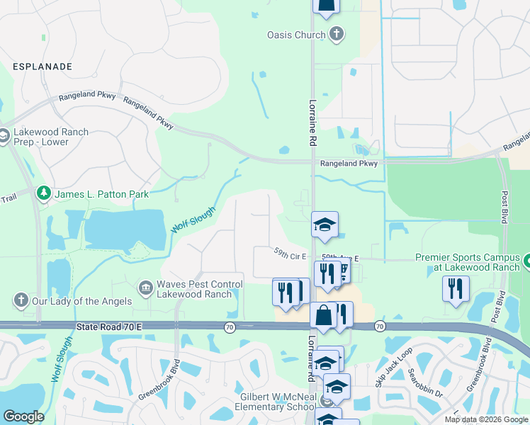 map of restaurants, bars, coffee shops, grocery stores, and more near 5735 143rd Court East in Bradenton