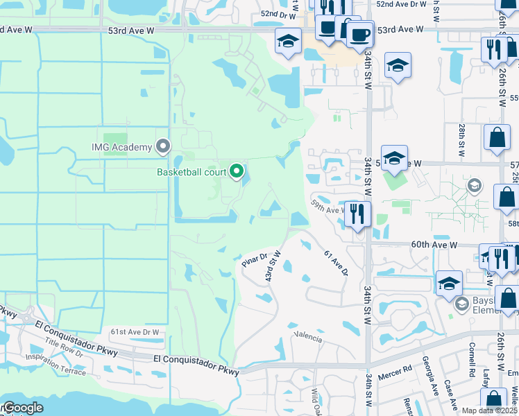 map of restaurants, bars, coffee shops, grocery stores, and more near 4367 Mirabella Circle in Bradenton