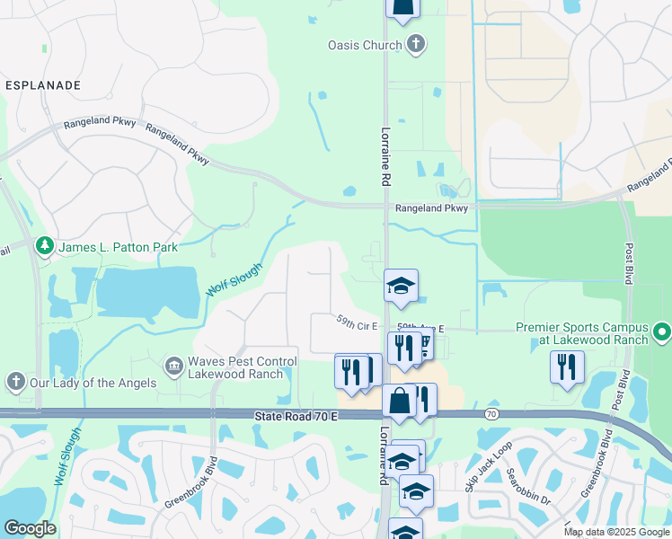 map of restaurants, bars, coffee shops, grocery stores, and more near 5735 143rd Court East in Bradenton