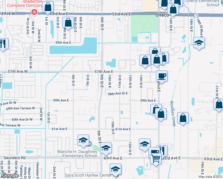 map of restaurants, bars, coffee shops, grocery stores, and more near 914 57th Avenue Place East in Bradenton