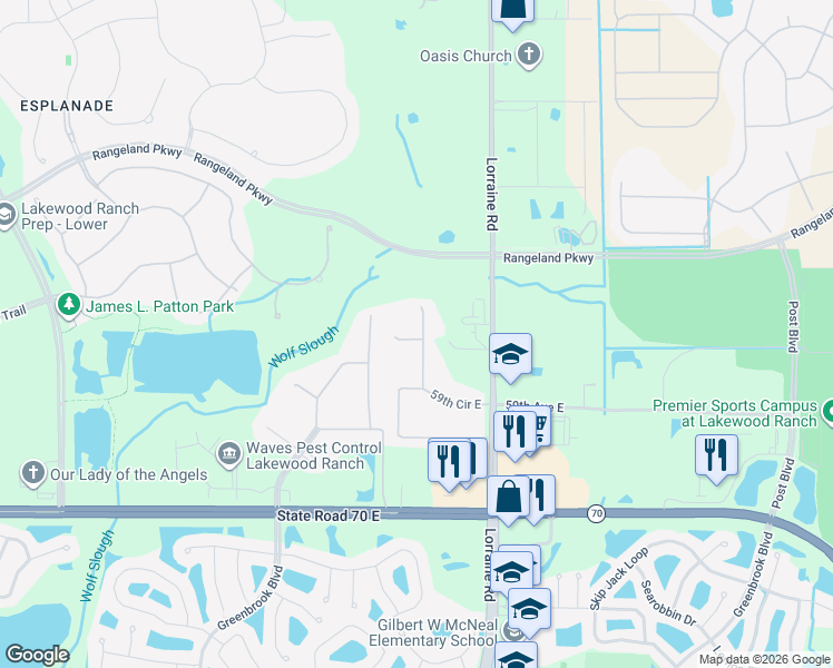 map of restaurants, bars, coffee shops, grocery stores, and more near 5735 143rd Court East in Bradenton