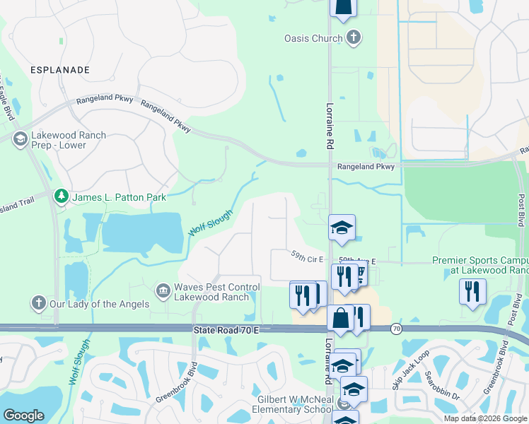 map of restaurants, bars, coffee shops, grocery stores, and more near 14205 57th Place East in Bradenton