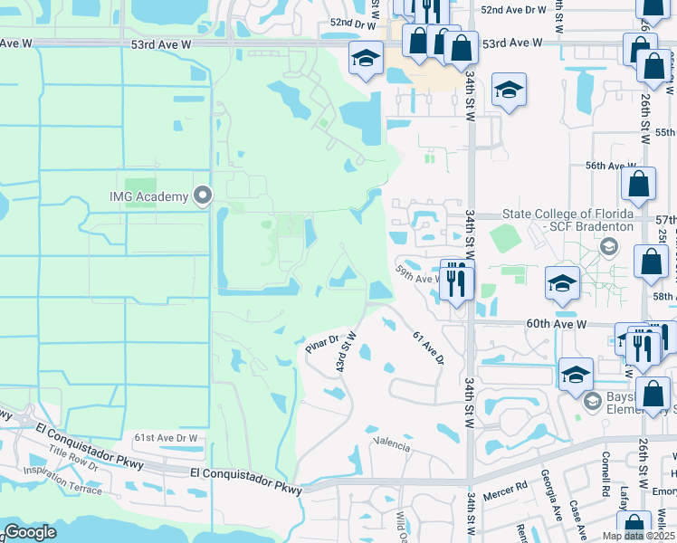 map of restaurants, bars, coffee shops, grocery stores, and more near 4367 Mirabella Circle in Bradenton