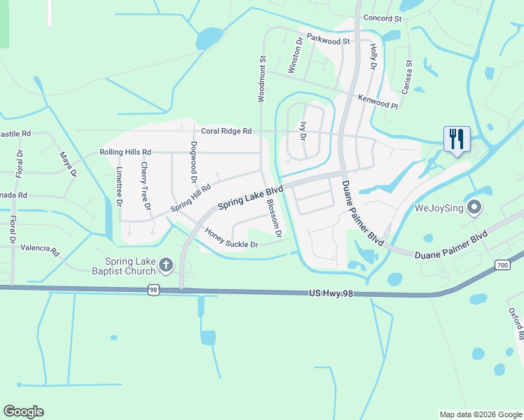 map of restaurants, bars, coffee shops, grocery stores, and more near 332 Blazing Star Road in Sebring