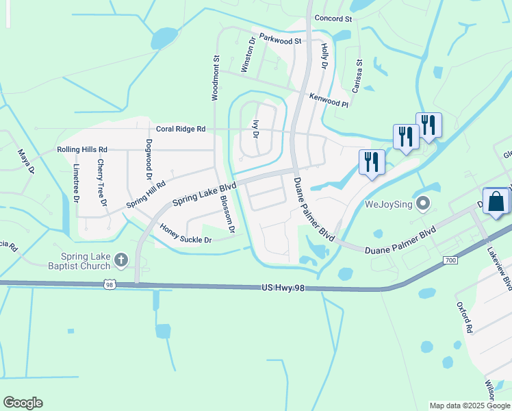 map of restaurants, bars, coffee shops, grocery stores, and more near 133 Oak Knolls Circle in Sebring