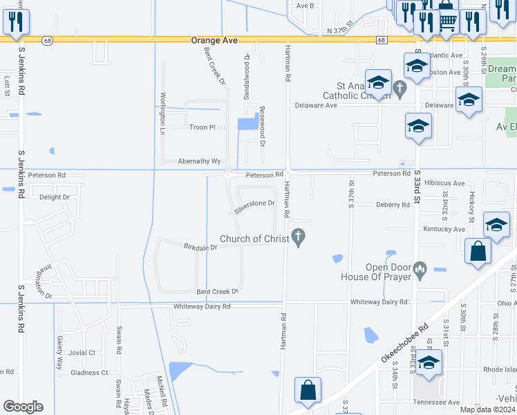 map of restaurants, bars, coffee shops, grocery stores, and more near 4105 Silverstone Drive in Fort Pierce
