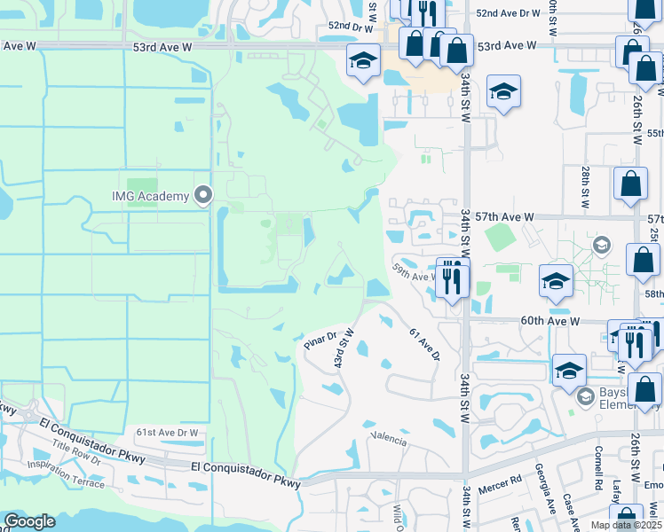 map of restaurants, bars, coffee shops, grocery stores, and more near Mirabella Circle in Manatee County