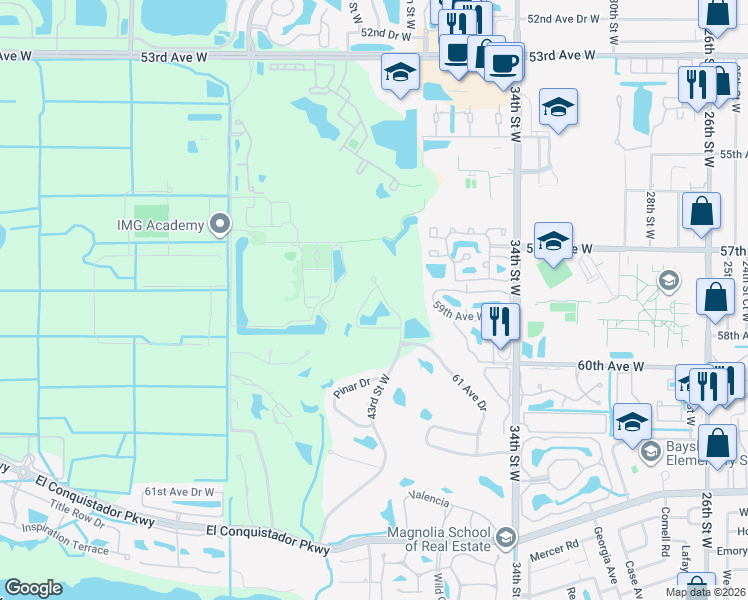 map of restaurants, bars, coffee shops, grocery stores, and more near 4367 Mirabella Circle in Bradenton