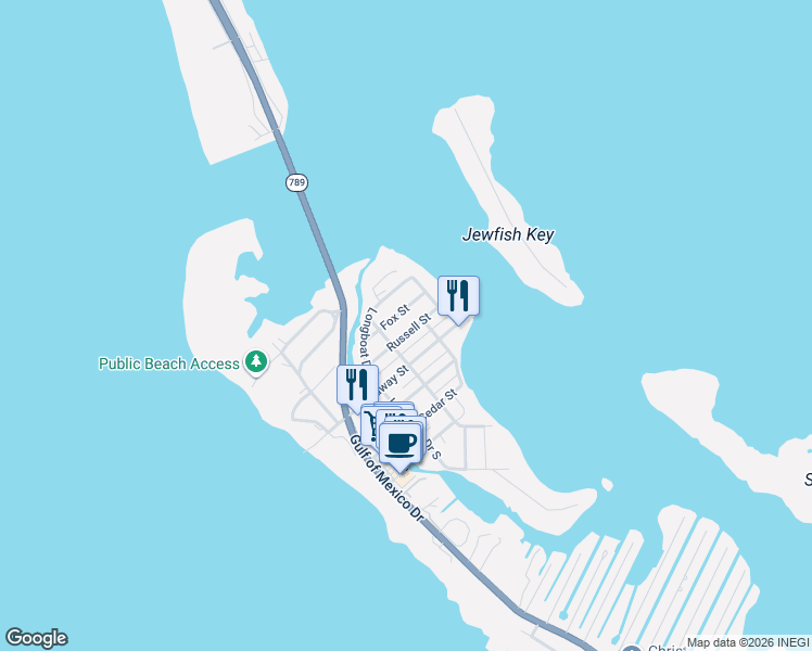 map of restaurants, bars, coffee shops, grocery stores, and more near 690 Russell Street in Longboat Key