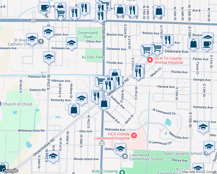 map of restaurants, bars, coffee shops, grocery stores, and more near 812 Dayman Avenue in Fort Pierce