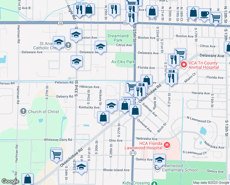 map of restaurants, bars, coffee shops, grocery stores, and more near 903 South 27th Street in Fort Pierce