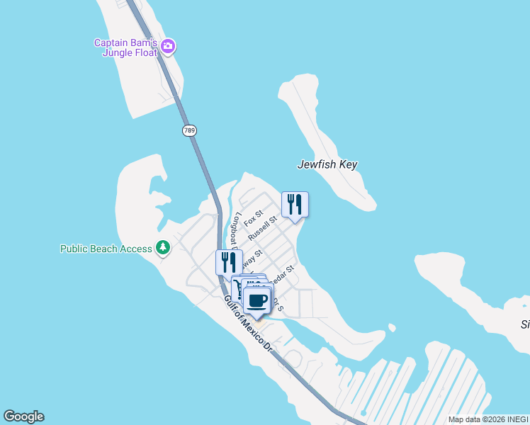 map of restaurants, bars, coffee shops, grocery stores, and more near 730 Fox Street in Longboat Key