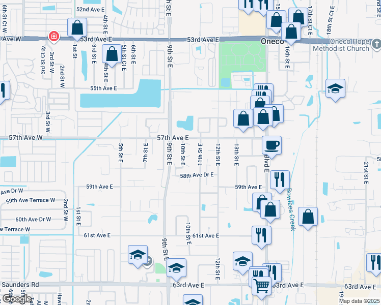 map of restaurants, bars, coffee shops, grocery stores, and more near 5716 11th Street East in Bradenton
