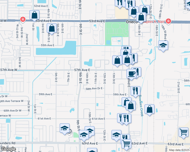 map of restaurants, bars, coffee shops, grocery stores, and more near 5716 11th Street East in Bradenton