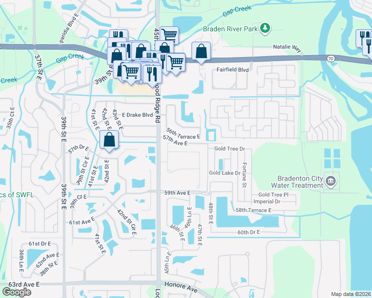 map of restaurants, bars, coffee shops, grocery stores, and more near 4617 Arbor Gate Drive in Bradenton