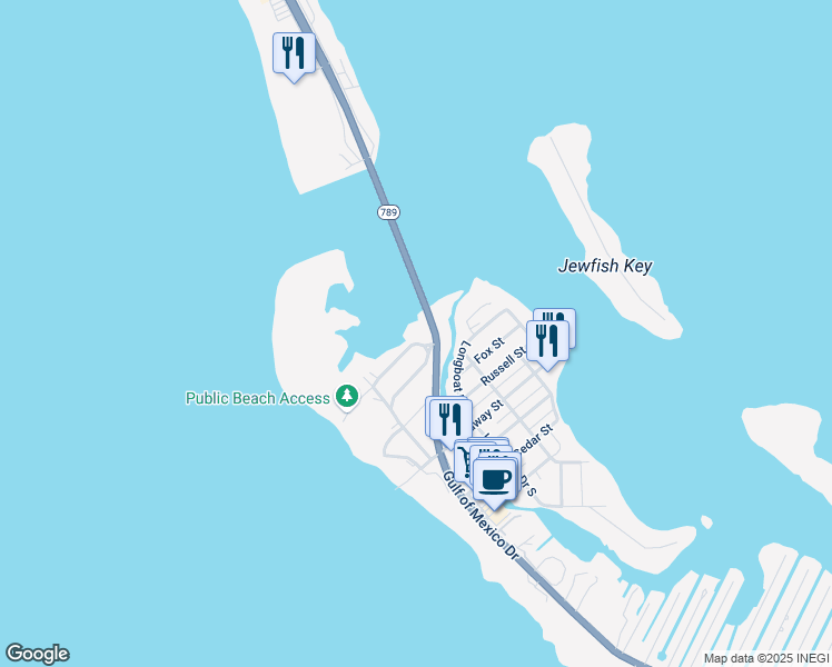 map of restaurants, bars, coffee shops, grocery stores, and more near 7180 Florida 789 in Longboat Key