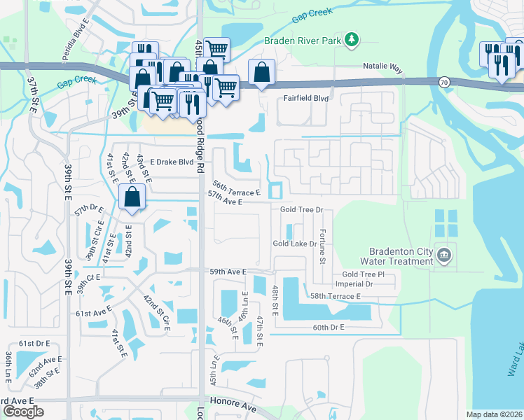 map of restaurants, bars, coffee shops, grocery stores, and more near 4725 Arbor Gate Drive in Bradenton