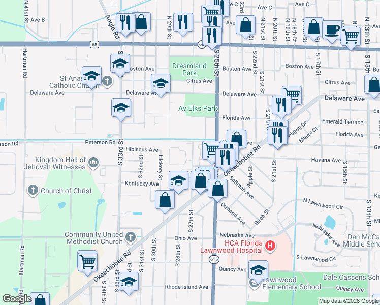 map of restaurants, bars, coffee shops, grocery stores, and more near 903 South 27th Street in Fort Pierce