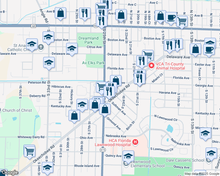 map of restaurants, bars, coffee shops, grocery stores, and more near 812 Dayman Avenue in Fort Pierce