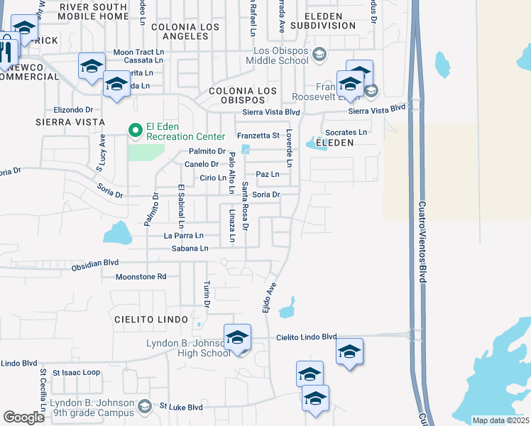 map of restaurants, bars, coffee shops, grocery stores, and more near 2806 Jengibre Drive in Laredo