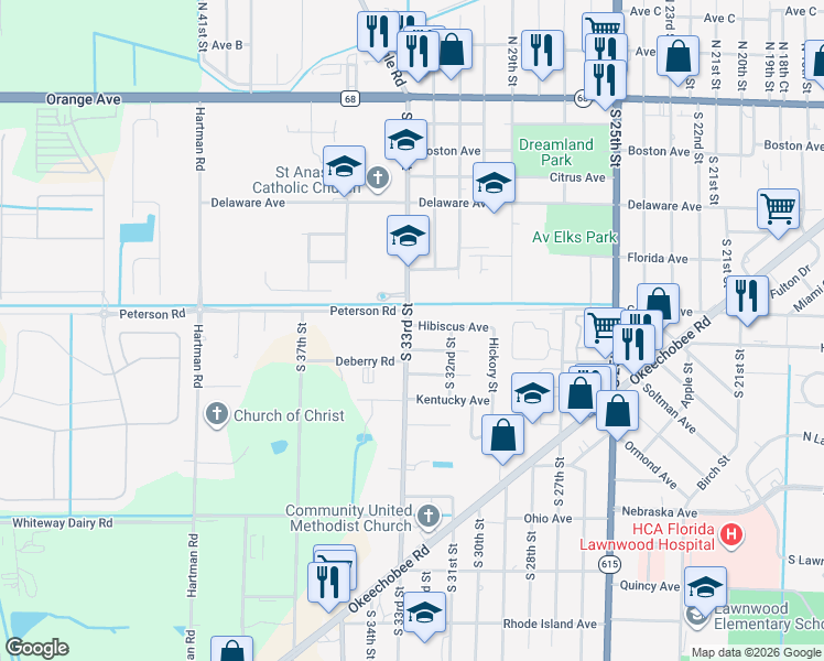 map of restaurants, bars, coffee shops, grocery stores, and more near 3215 Hibiscus Avenue in Fort Pierce