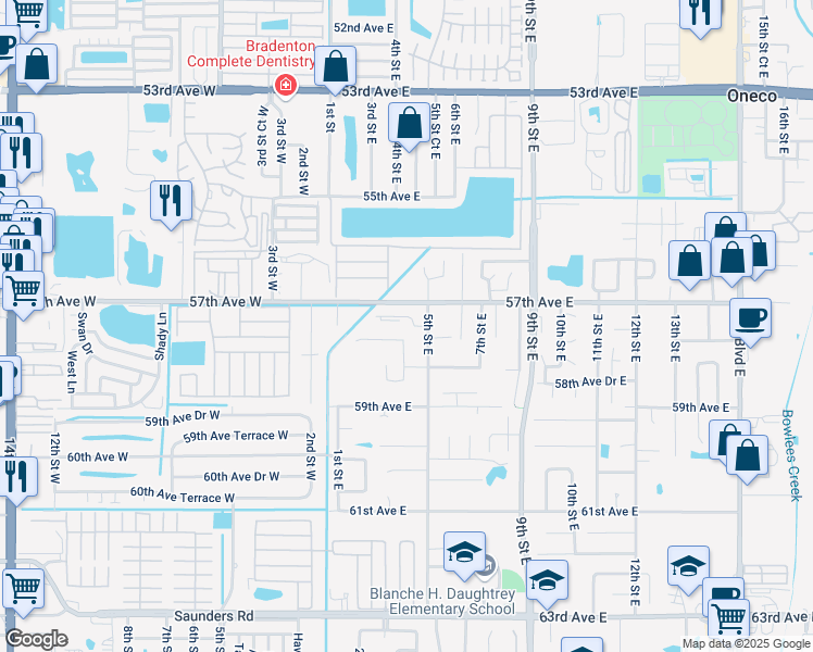 map of restaurants, bars, coffee shops, grocery stores, and more near 408 57th Avenue Drive East in Bradenton
