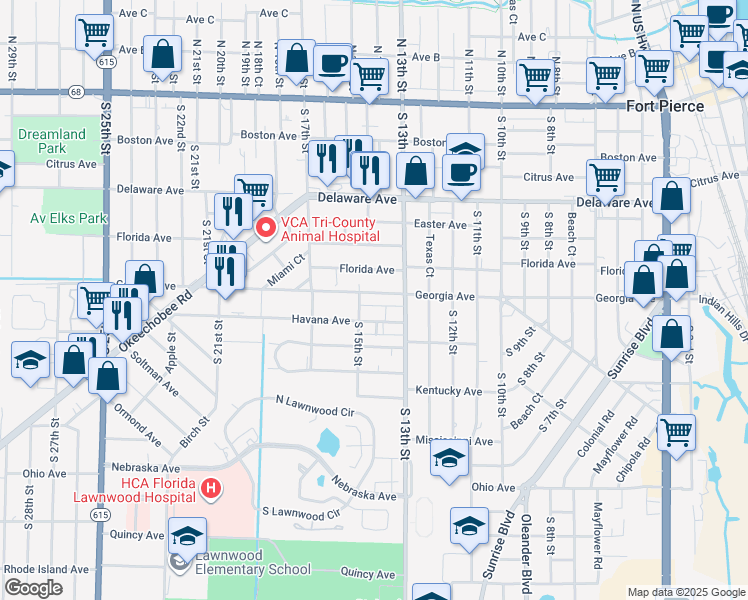map of restaurants, bars, coffee shops, grocery stores, and more near 1409 Georgia Avenue in Fort Pierce
