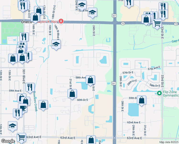 map of restaurants, bars, coffee shops, grocery stores, and more near 5700 24th Street East in Bradenton