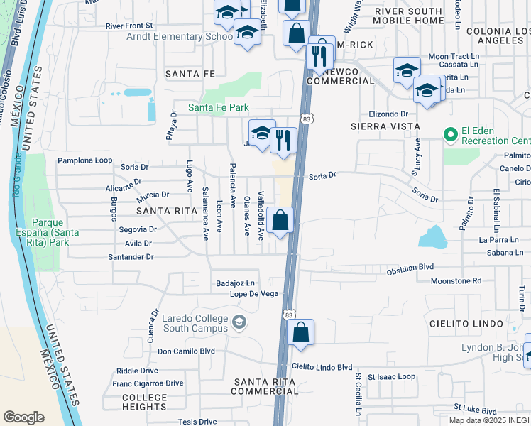 map of restaurants, bars, coffee shops, grocery stores, and more near 131 Otanes Avenue in Laredo