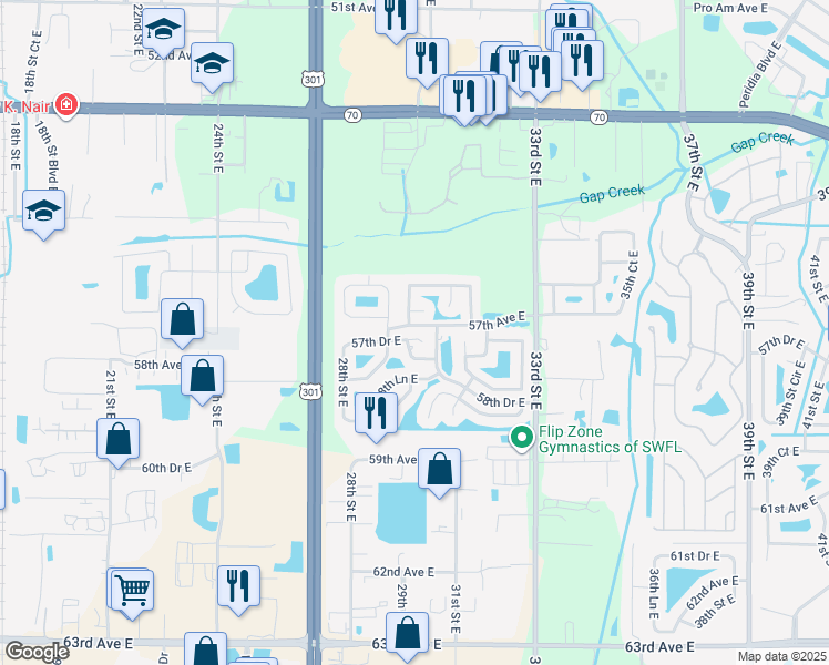 map of restaurants, bars, coffee shops, grocery stores, and more near 2919 57th Drive East in Bradenton