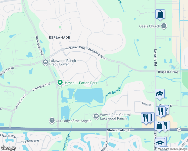 map of restaurants, bars, coffee shops, grocery stores, and more near 5664 Cloverleaf Run in Lakewood Ranch