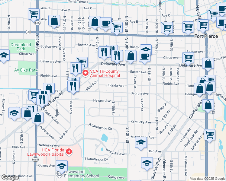 map of restaurants, bars, coffee shops, grocery stores, and more near 1409 Georgia Avenue in Fort Pierce