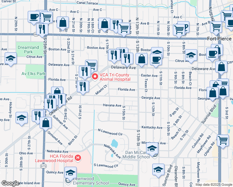 map of restaurants, bars, coffee shops, grocery stores, and more near 1513 Florida Avenue in Fort Pierce