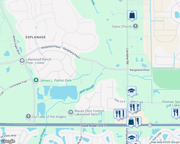 map of restaurants, bars, coffee shops, grocery stores, and more near 13815 Swiftwater Way in Bradenton
