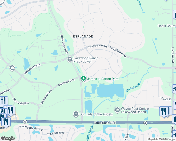 map of restaurants, bars, coffee shops, grocery stores, and more near 13005 Ramblewood Trail in Bradenton