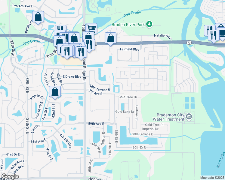 map of restaurants, bars, coffee shops, grocery stores, and more near 5603 47th Court East in Bradenton