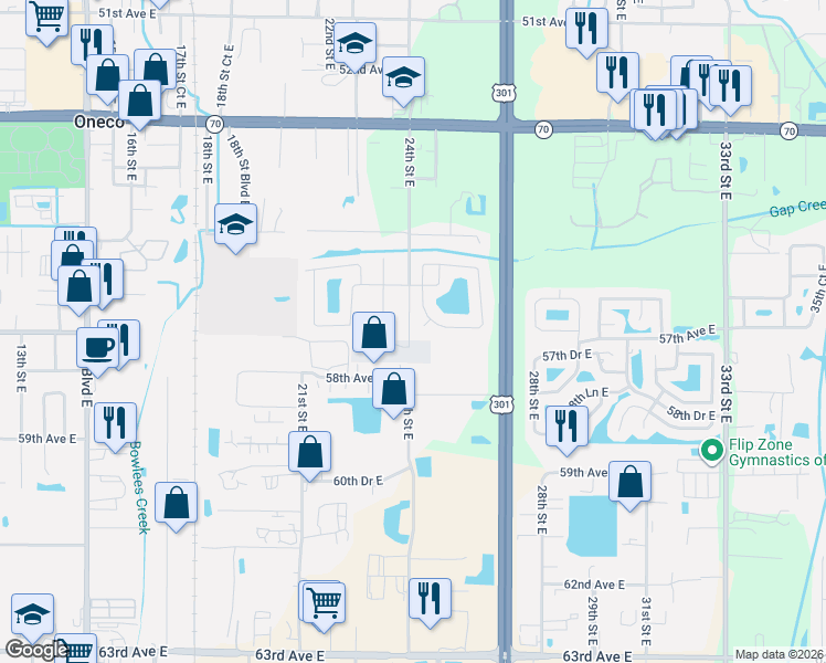 map of restaurants, bars, coffee shops, grocery stores, and more near 5616 24th Street East in Bradenton