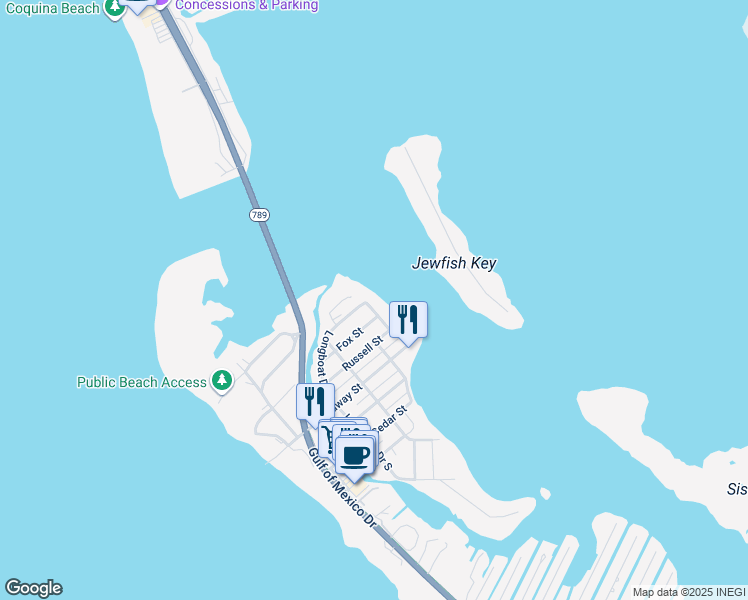 map of restaurants, bars, coffee shops, grocery stores, and more near 7150 Longboat Drive East in Longboat Key