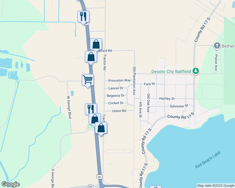 map of restaurants, bars, coffee shops, grocery stores, and more near 5018 Regency Drive in Sebring