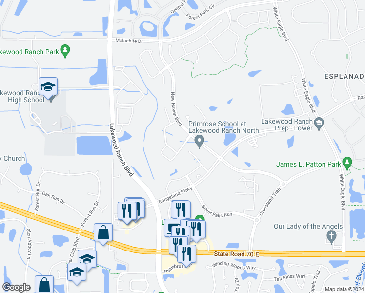 map of restaurants, bars, coffee shops, grocery stores, and more near 11665 Rolling Green Drive in Bradenton