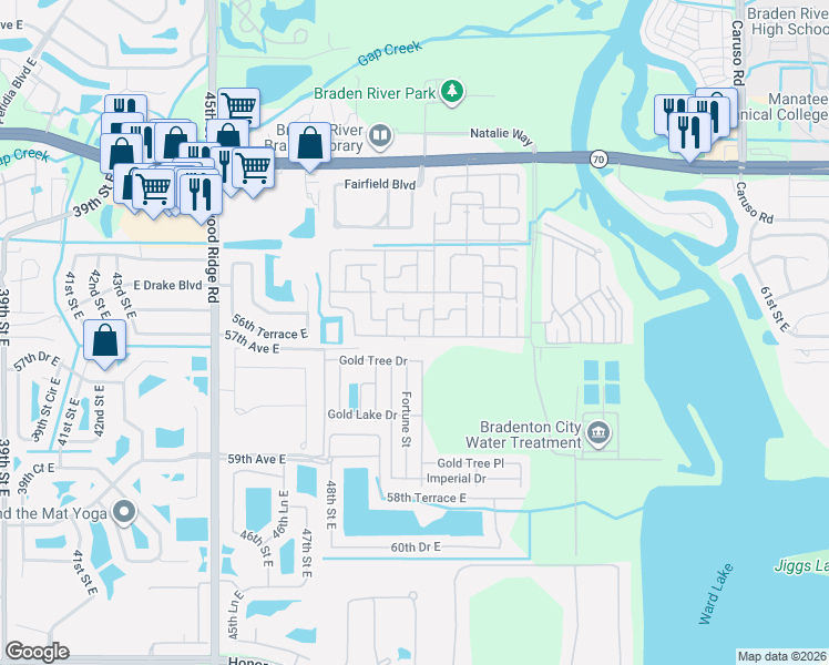 map of restaurants, bars, coffee shops, grocery stores, and more near 5624 Gusty Street in Bradenton