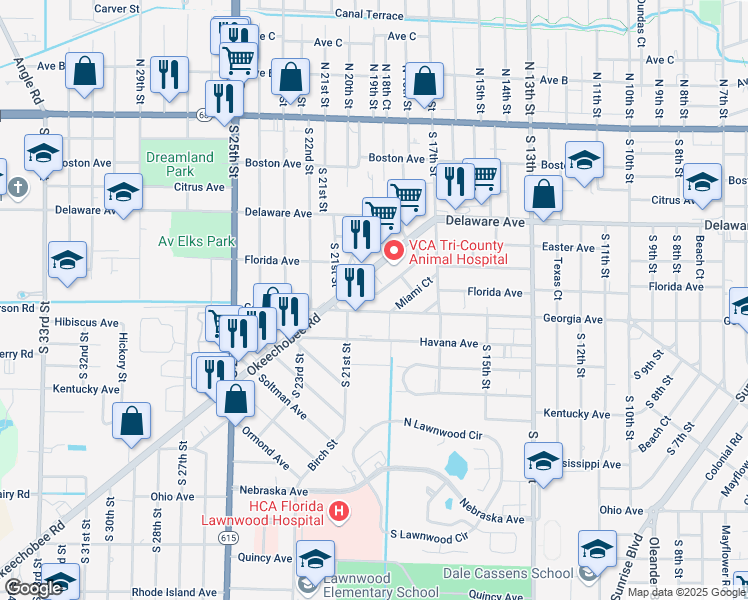 map of restaurants, bars, coffee shops, grocery stores, and more near 1915 Delaware Avenue in Fort Pierce