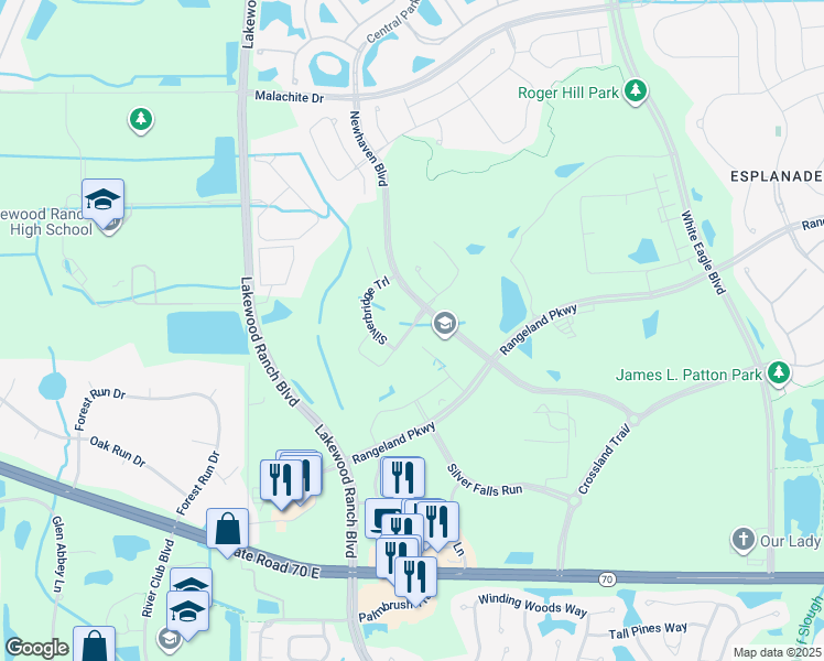 map of restaurants, bars, coffee shops, grocery stores, and more near 11665 Rolling Green Drive in Bradenton