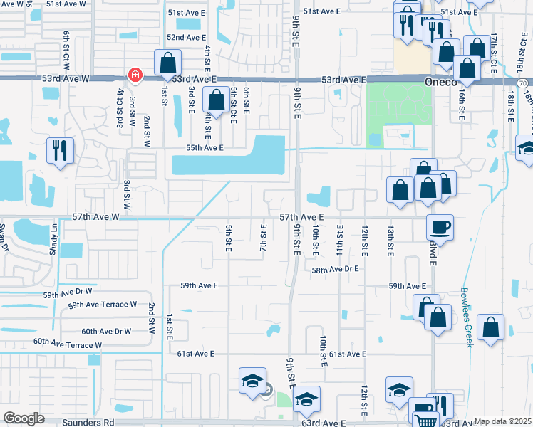map of restaurants, bars, coffee shops, grocery stores, and more near 5618 7th Street Court East in Bradenton