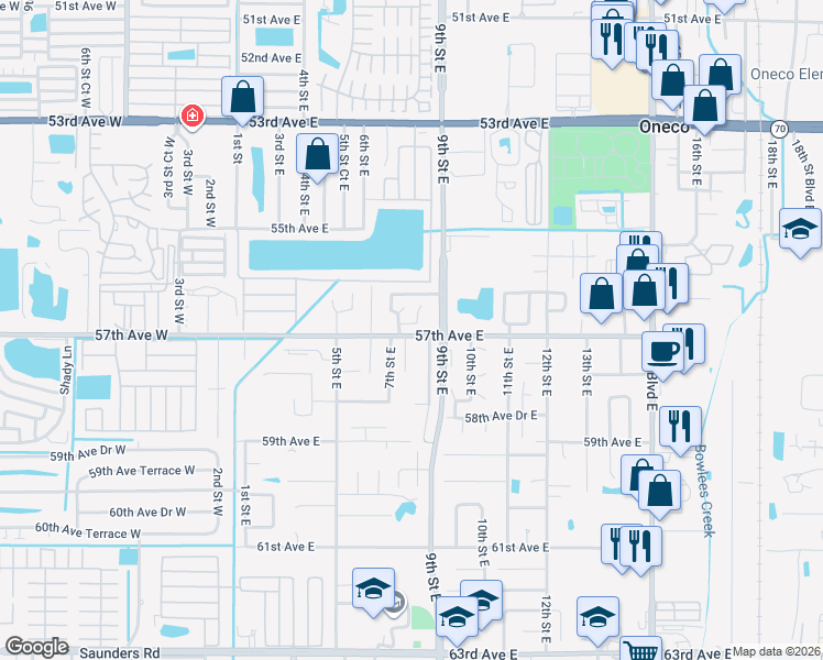 map of restaurants, bars, coffee shops, grocery stores, and more near in Manatee County